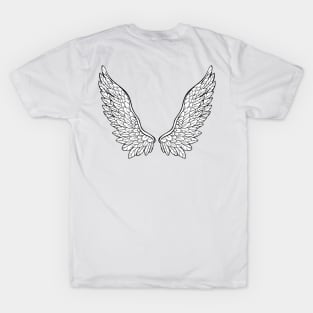 wings, hand drawn, black and white illustration T-Shirt